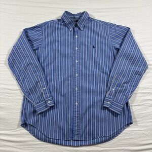 Ralph Lauren Polo Mens Blue Striped Long Sleeve Button Shirt Large Classic Fit